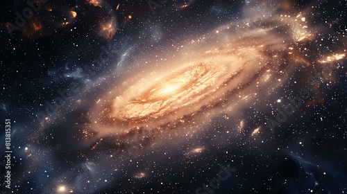 Elliptical galaxy flat design front view, cosmic wonder theme, 3D render, Tetradic color scheme
