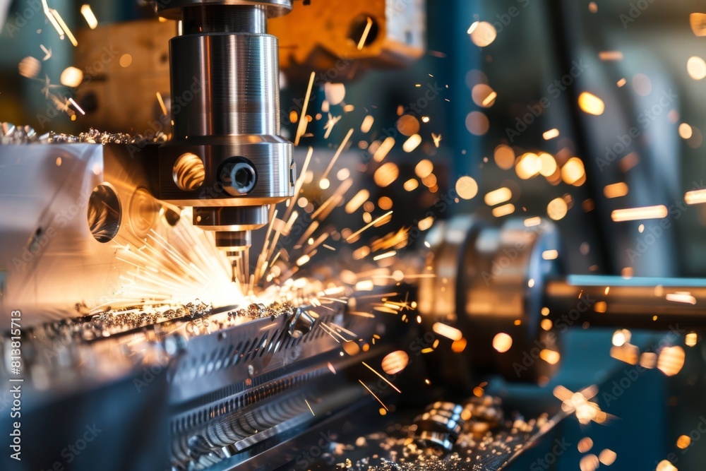 custom made wallpaper toronto digitalClose up of metalworking CNC milling high technology machine in background of bokeh lights. Working concept of technology and production.