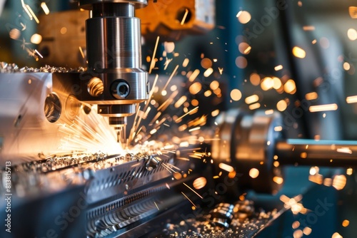 Wallpaper Mural Close up of metalworking CNC milling high technology machine in background of bokeh lights. Working concept of technology and production. Torontodigital.ca