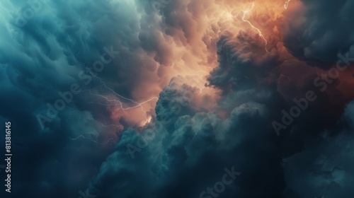 A close-up of dark storm clouds with bolts of lightning piercing through, creating a breathtaking spectacle of nature's power.