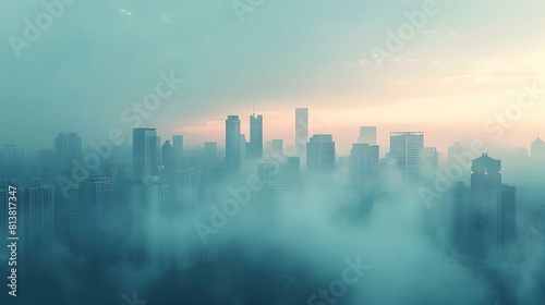 Flat Design Backdrop: Cityscape in Morning Mist Urban Skyline Merged with Nature s Mystery Flat Illustration