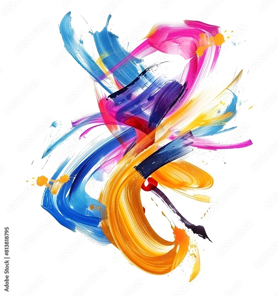 3D render of colorful brush strokes on a white background, vector ...