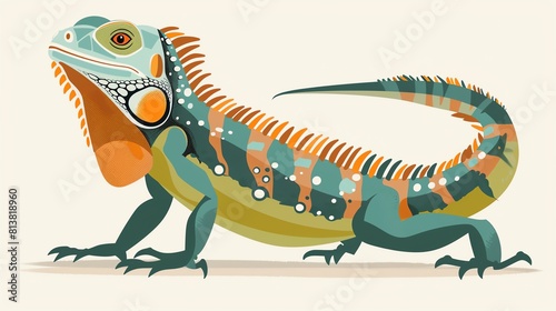 Iguana flat design side view  exotic theme  cartoon drawing  vivid