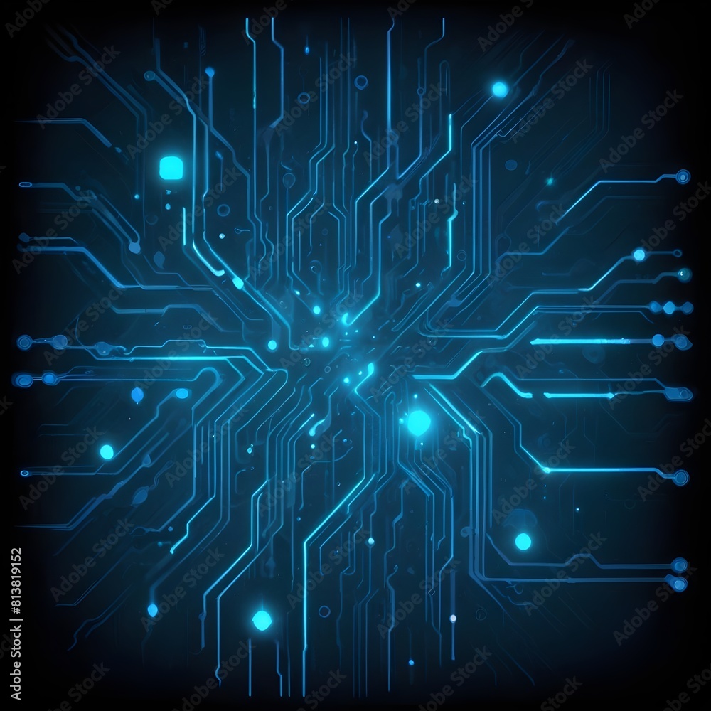 A futuristic, abstract circuit board pattern with glowing lines and shapes on a dark background, suggesting a high-tech digital theme