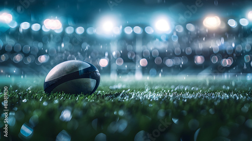 Rugby ball on a football field
