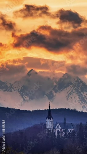 Sunset on Tatras mountains, Levoca Slovakia vertical video photo