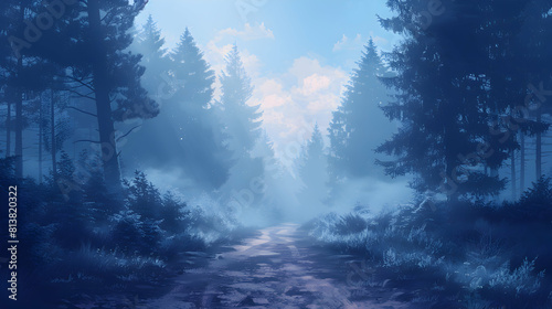 Misty Morning Forest Path: A Serene Journey Through the Mist Covered Woods
