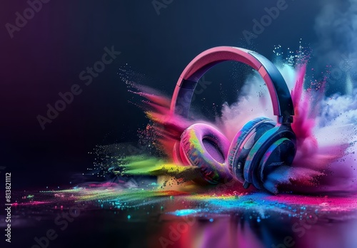 auriculares con explosión de humo de colores 