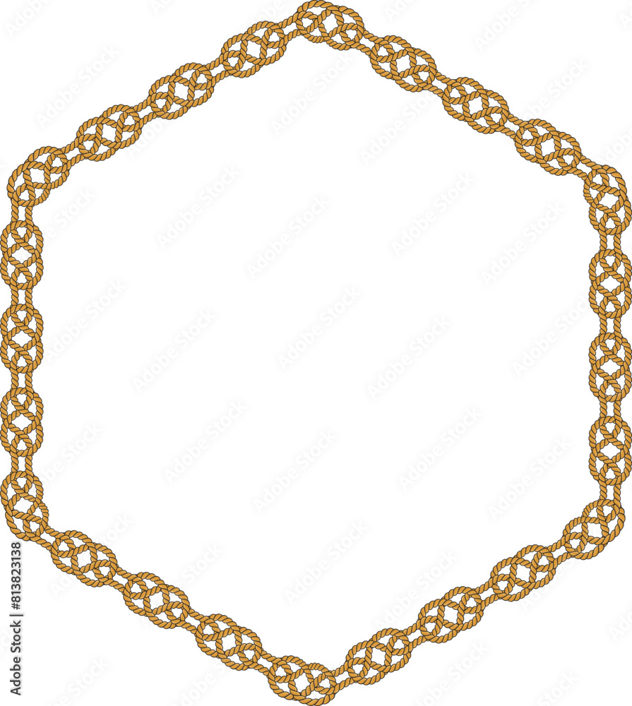 Hexagonal rope frame isolated on white background. Twisted cord. Hexagonal rope frame isolated on white background. Twisted cord.