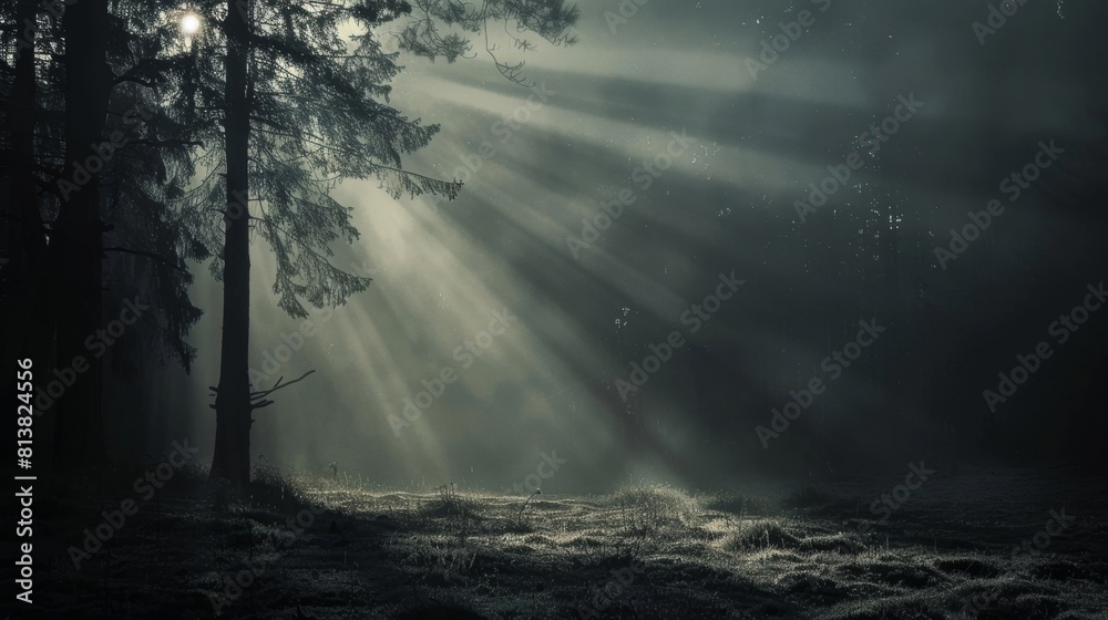A tree is in the foreground of a forest A tree is in the foreground of a forest