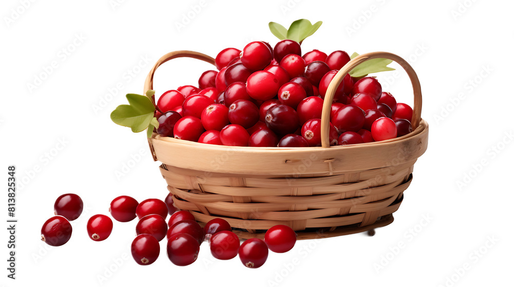 A basket of cranberries with a transparent background. A basket of cranberries with a transparent background.