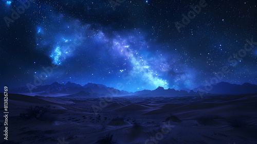 Silent Beauty: Vast Desert Night Under Starry Sky   Awe Inspiring Photo Realistic Concept of Universe s Expansive Wonder in Adobe Stock © Gohgah