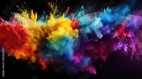 Colorful rainbow Holi paint splash color powder explosion - Generative AI