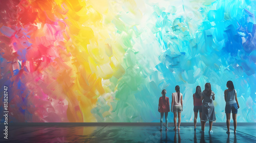 Photo realistic Interactive Pride Art Installation concept: An interactive art installation that invites participants to contribute to a growing display of pride and identity