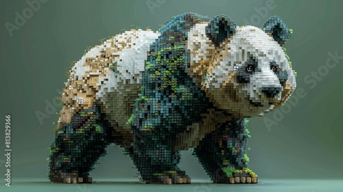 a panda bear in a pixel art style on green background. AI generate illustration © PandaStockArt