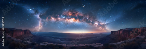 The Milky Way Arch: Celestial Display Over Canyon Photo Realistic Concept of Stunning Night Sky Scenario