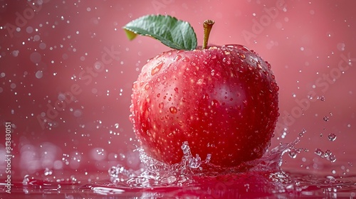 an apple in water on pink background. AI generate illustration
