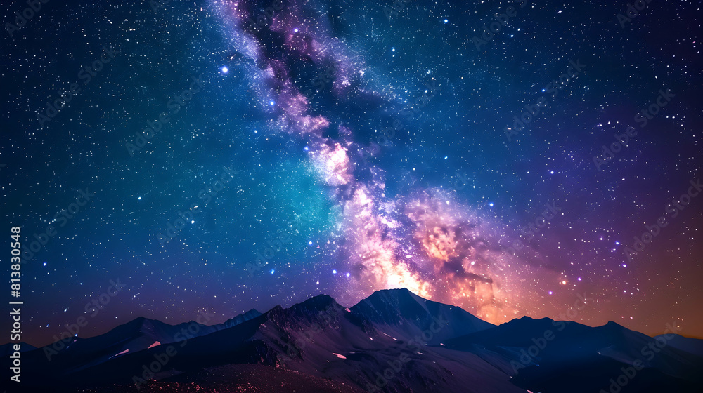 Stunning Photo Realistic Milky Way Over Mountain Peaks Illuminating the Celestial Night Sky   Adobe Stock Concept