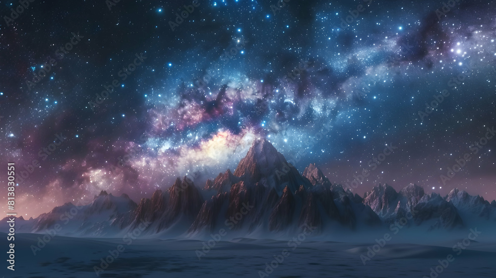 Stunning photo realistic image of Milky Way Over Mountain Peaks The Milky Way illuminates the night sky above majestic mountains in celestial beauty Stunning photo realistic image of Milky Way Over Mountain Peaks The Milky Way illuminates the night sky above majestic mountains in celestial beauty