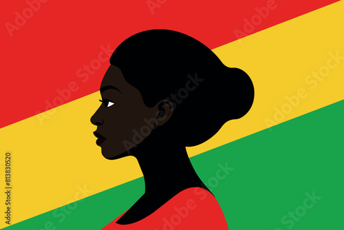 African-American girl, silhouette in profile on red, yellow and green background. struggle for freedom and independence.