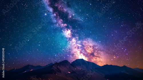 Stunning Photo Realistic Milky Way Over Mountain Peaks Illuminating the Celestial Night Sky   Adobe Stock Concept © Gohgah