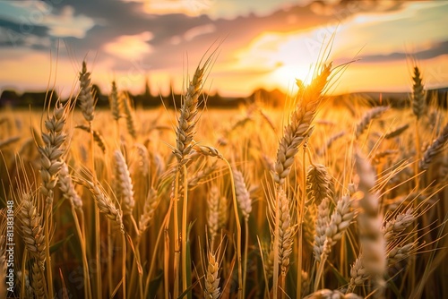 Field of golden wheat in sunlight