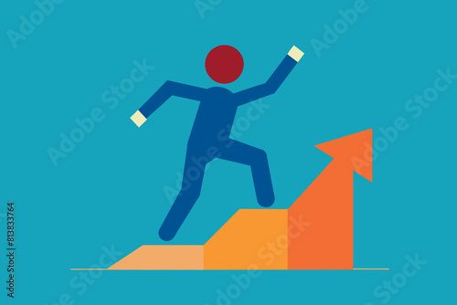 the concept of a businessman's upward movement on the success diagram