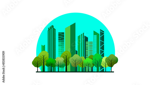 Green city concept , green town with trees, Ecological city and environment conservation, Eco friendly, Green Cities Campaign promoting sustainable urban planning in an Earth day theme #813833909