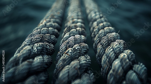 Captured in an intense extreme close-up, crew members collaborate seamlessly to fasten mooring lines, exemplifying the essence of teamwork and professionalism in maritime endeavors photo