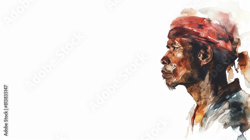 Javanese Indonesia Man, Minimalistic watercolor, on a white background, cute and comical with empty copy space.