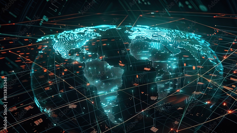 Obraz premium Data processing visualization , Global data analysis , World map data representation