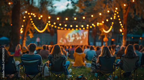 Photo realistic outdoor movie night concept with LGBTQ films and documentaries for community bonding experience photo