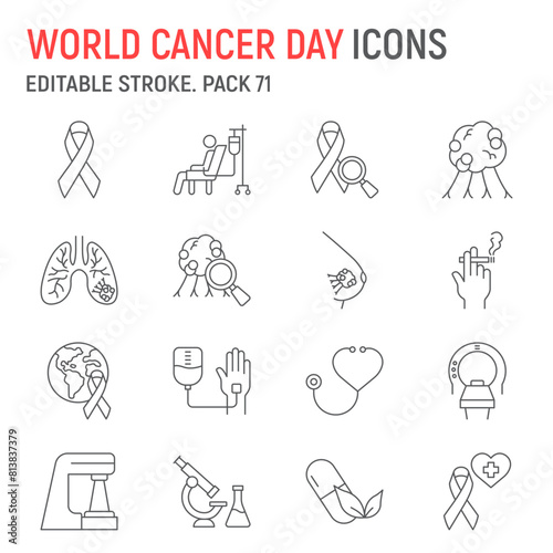 World Cancer Day line icon set, disease collection, vector graphics, logo illustrations, cancer day vector icons, charity signs, outline pictograms, editable stroke