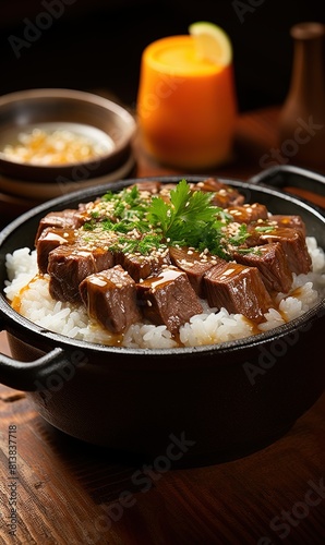 Japanese food on restaurant table. 