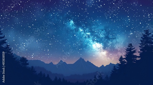 Starry sky flat design, front view, night theme, animation, vivid
