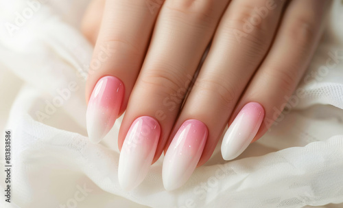 Closeup to woman hands with elegant manicure. 