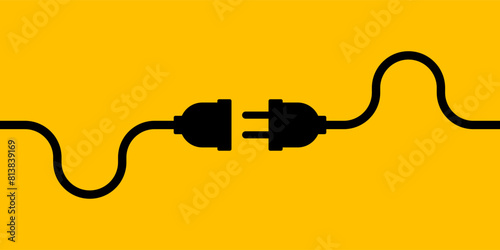 Plug. Electric Plug and Socket. Vector Illustration. Connection and Disconnection Concept. 