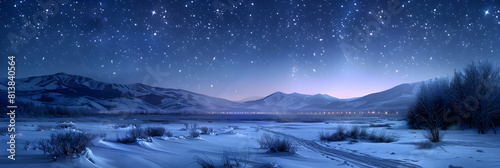 A Winter s Night: Crisp Starry Sky Illuminates Snowy Landscape, Capturing Tranquility and Beauty © Gohgah