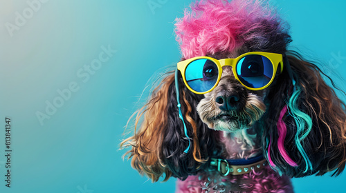 A poodle with colorful hair photo