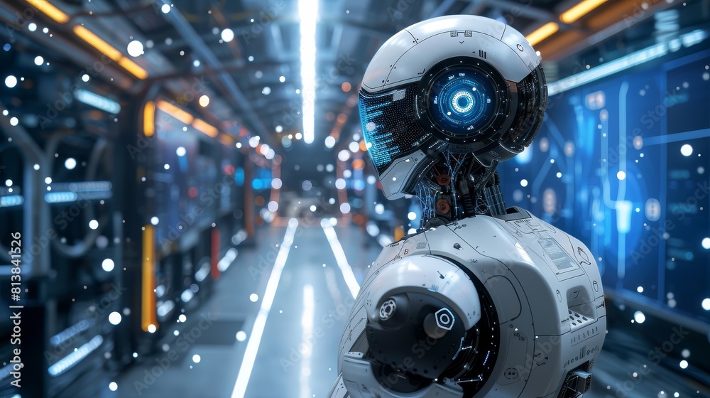 An artistic interpretation of artificial intelligence, machine learning, and robotics, with a humanoid robot standing amidst a digital landscape, symbolizing technological advancem An artistic interpretation of artificial intelligence, machine learning, and robotics, with a humanoid robot standing amidst a digital landscape, symbolizing technological advancem