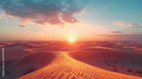 Sand Dunes at Sunset: A Photorealistic Display of Intricate Shadows and Light, Creating a Tapestry of Texture in the Golden Hour