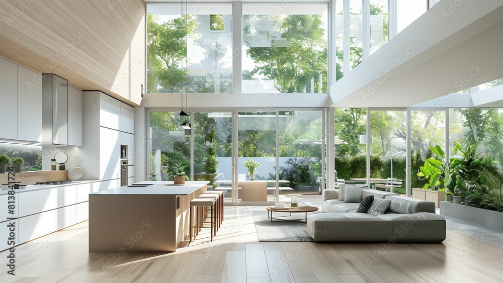 Fototapeta premium trendy interior design living room and kitchen