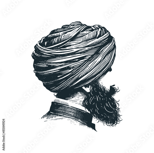 A muslim cleric scholar. Black white vector illustration.