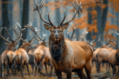 majestic elk with impressive antlers bugling in the forest largest bull leading the herd powerful stag displaying dominance wildlife nature photography