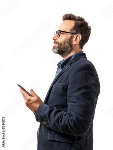 Business man using smartphone for messaging communication transparent background © PNG Lab
