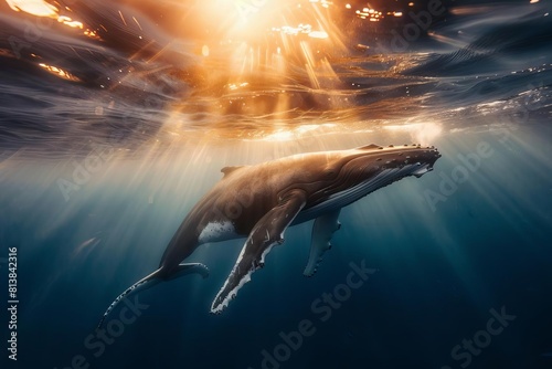 majestic humpback whale silhouette in sunlit underwater scene wildlife photo photo
