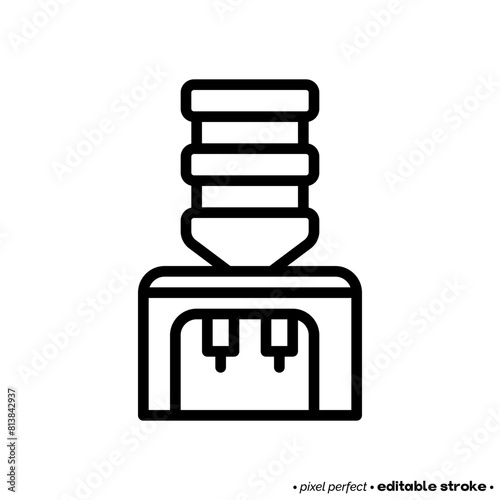 Water dispenser, cooler thin line icon. Purified water for office. Editable stroke. Vector illustration. (ID: 813842937)