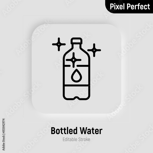 Bottled water thin line icon. Mineral water in plastic bottle. Editable stroke. Vector illustration. (ID: 813842974)