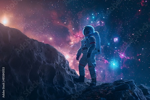 A Lone Astronaut  Bathed in Starlight  Gazes upon a Vibrant Alien World