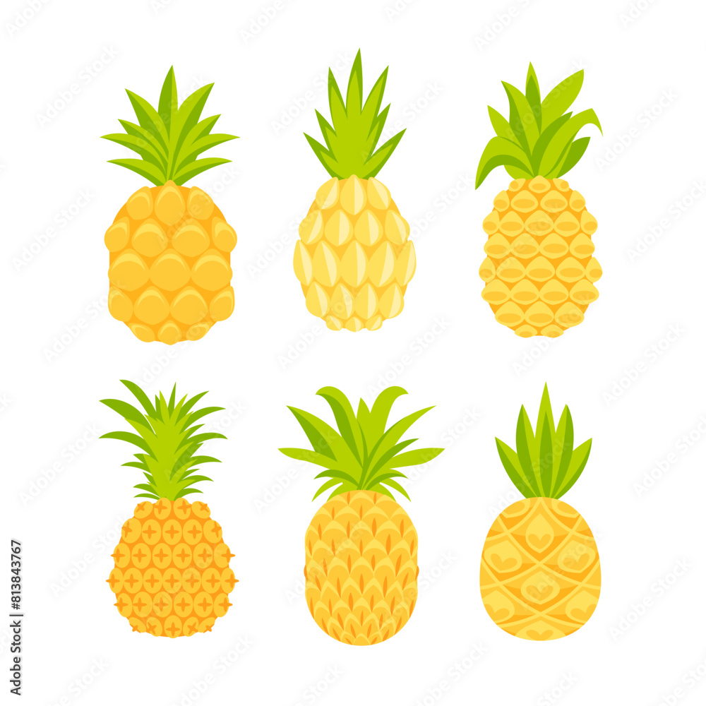 A set of pineapple images in a cute cartoon flat style. A set of pineapple images in a cute cartoon flat style.